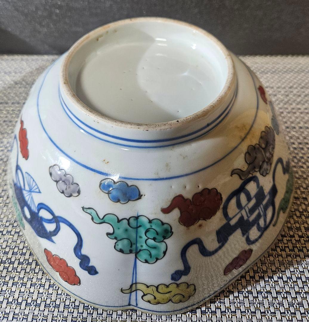 【上作古伊万里❗】幕末〜明治時代　古伊万里　染錦　吉祥図　四方鉢　径19.9cm