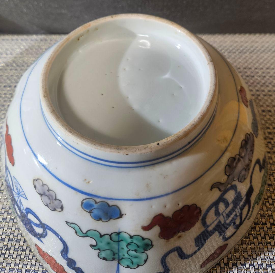 【上作古伊万里❗】幕末〜明治時代　古伊万里　染錦　吉祥図　四方鉢　径19.9cm