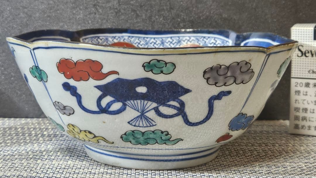 【上作古伊万里❗】幕末〜明治時代　古伊万里　染錦　吉祥図　四方鉢　径19.9cm