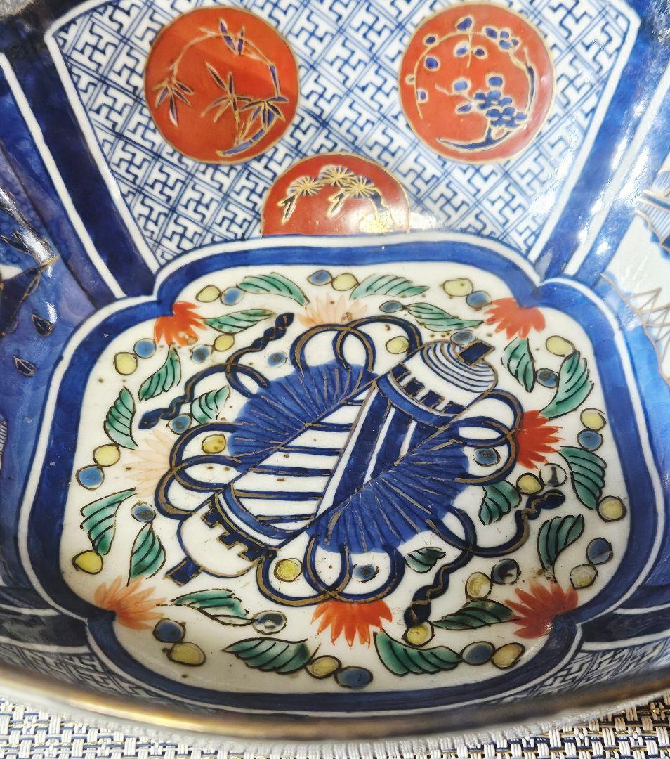 【上作古伊万里❗】幕末〜明治時代　古伊万里　染錦　吉祥図　四方鉢　径19.9cm