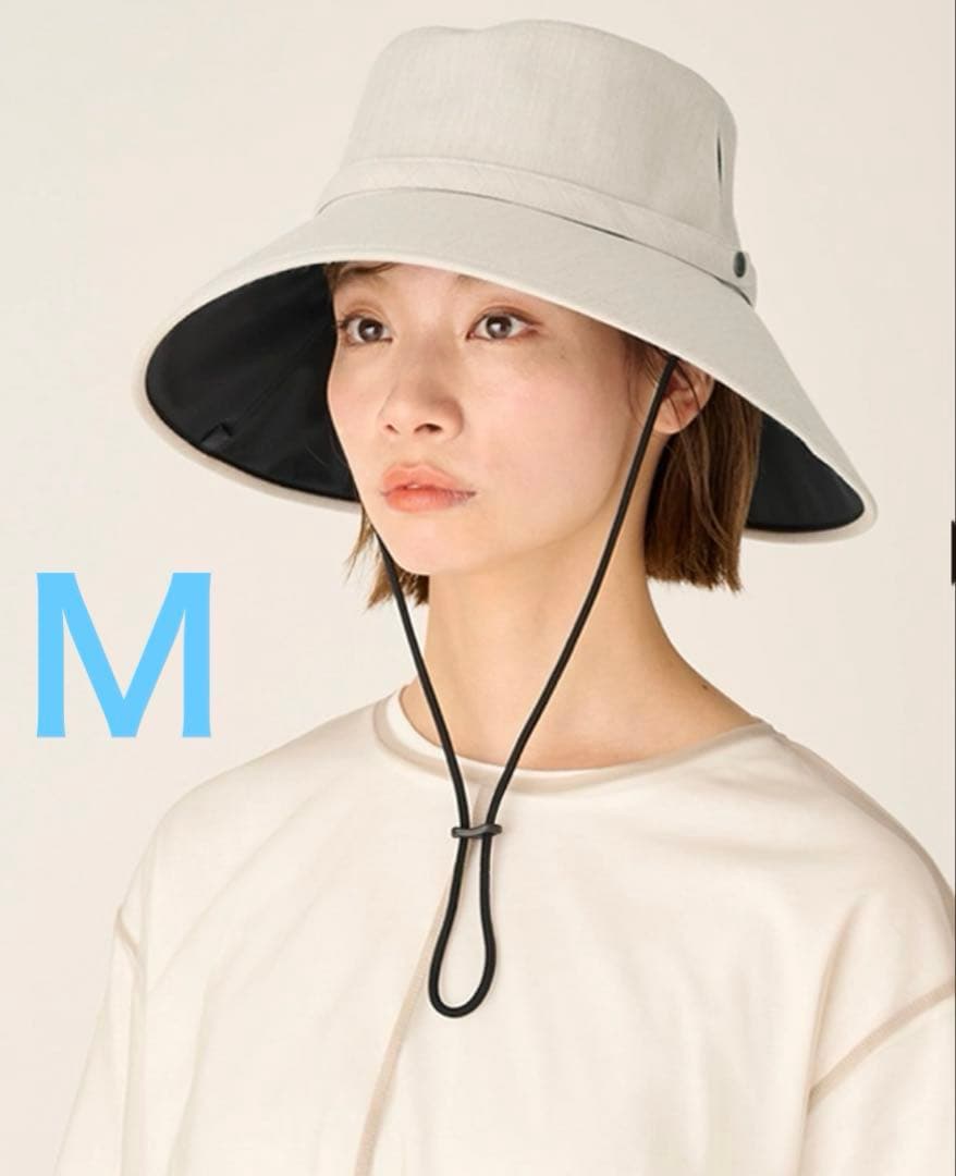 サンバリア100 ウィンドハット Ｍサイズ アイボリー ストラップ付き