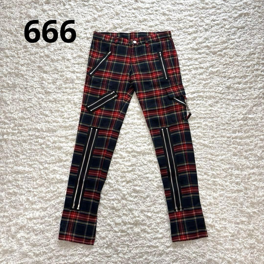 【美品】 666 ボンテージパンツ タータンチェック ジップ パンク 日本製