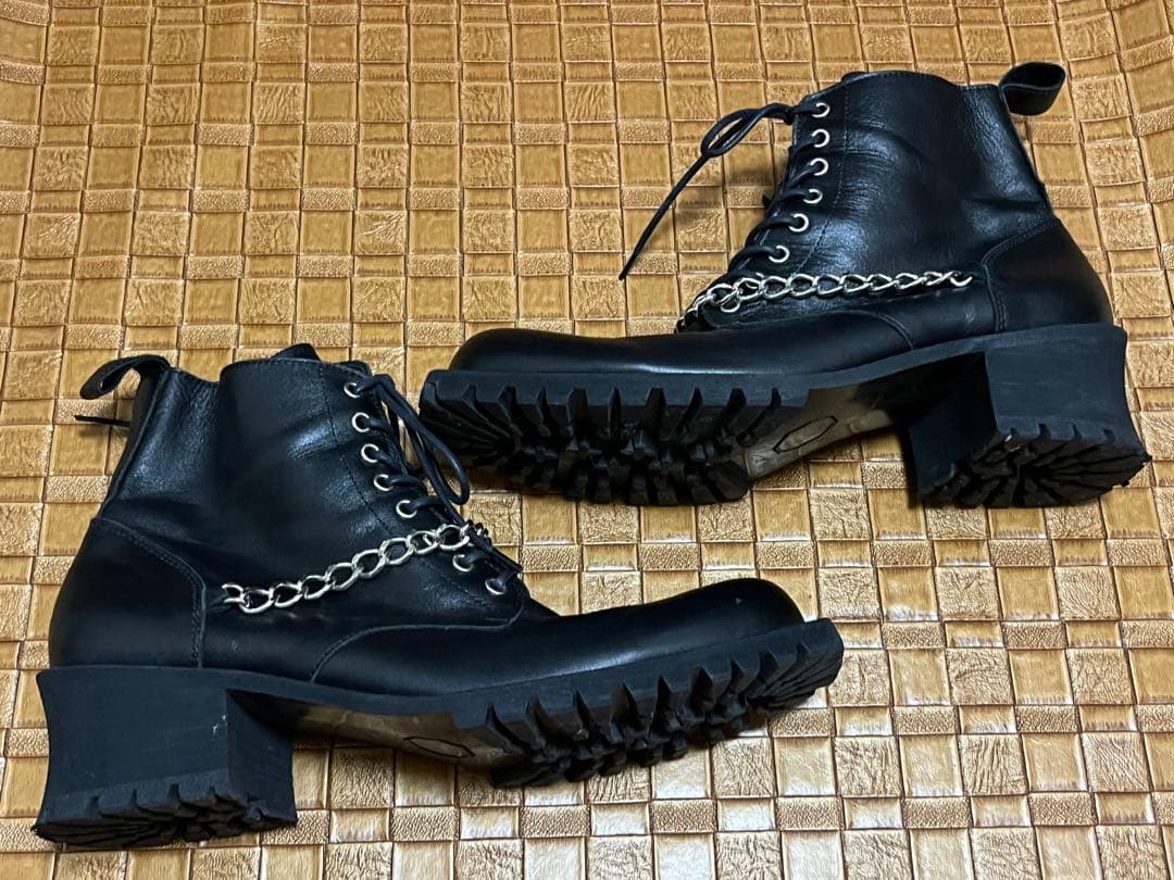 シヴァーライズ　レザーヒールブーツ　/42　ブラック　本革　チェーン装飾　ジップ