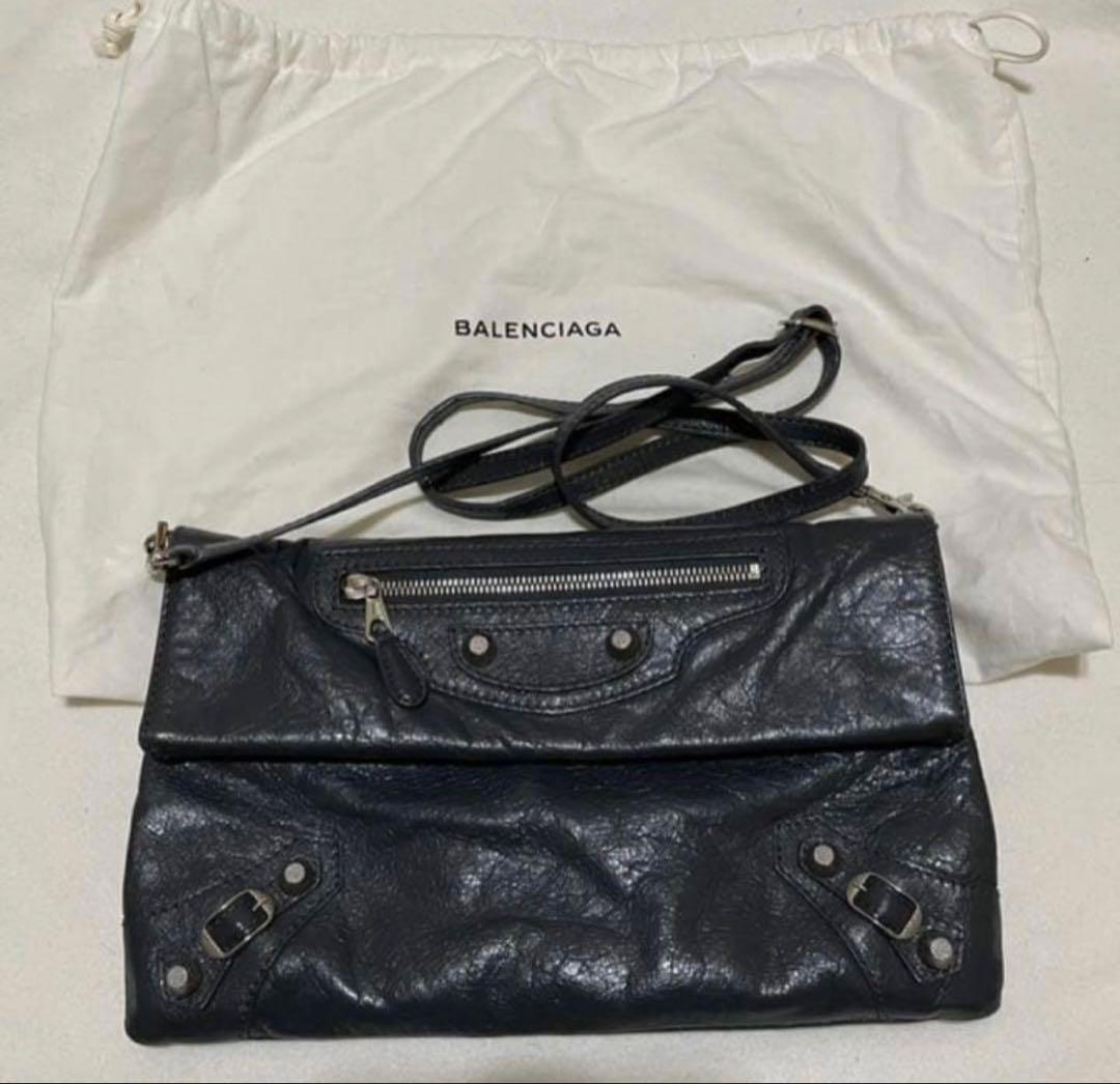 BALENCIAGA グレー レザー ショルダー バッグ