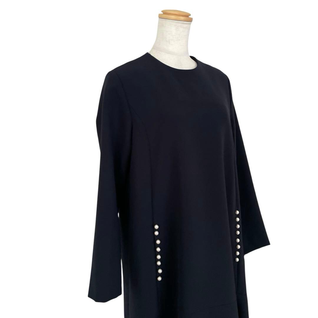 組曲 WEB限定コンフォータブルドレープ ワンピースAライン 紺 パール M