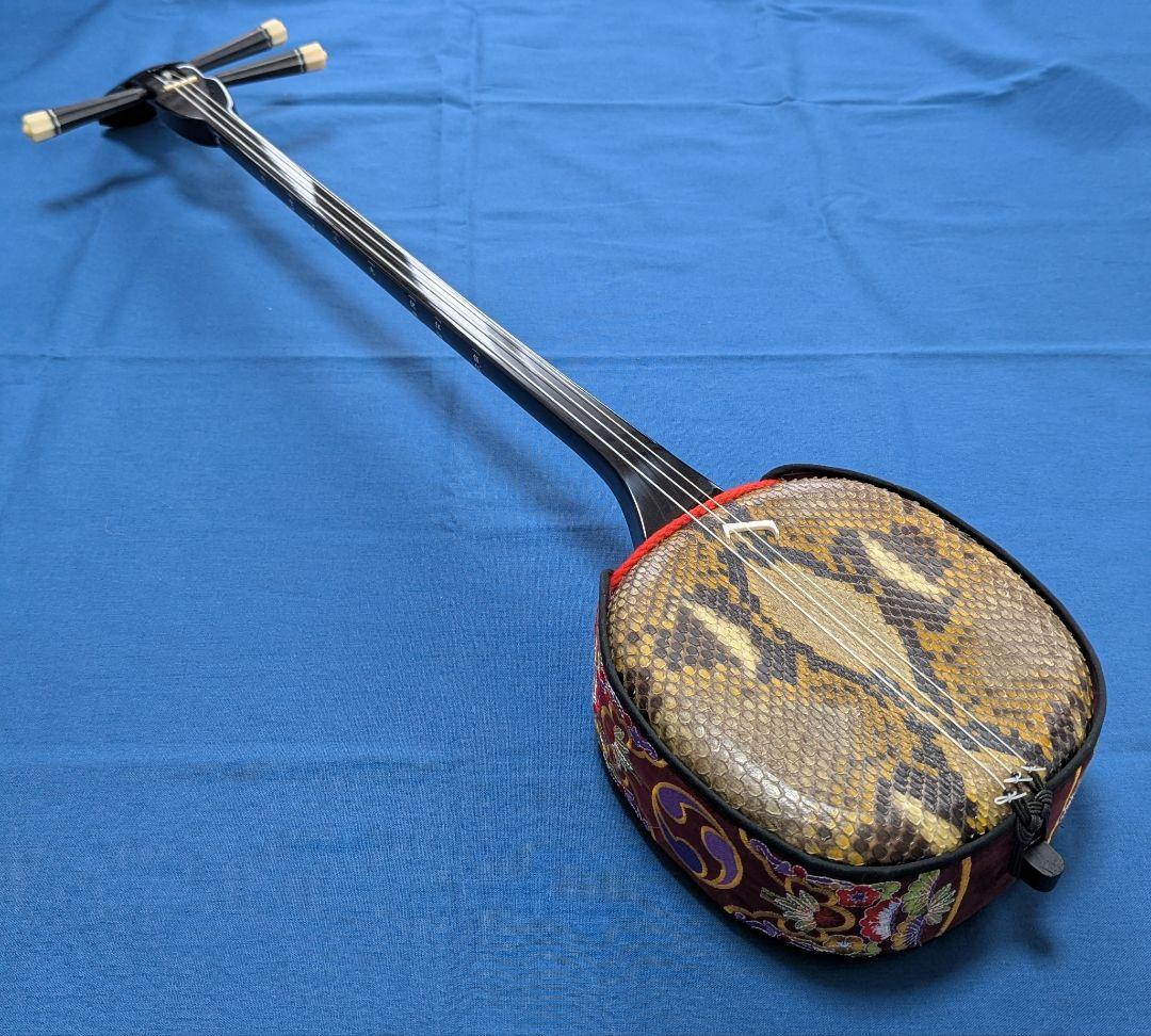沖縄三線 本蛇皮強化張り 池武当新垣三線店 ハードケース付き 付属品多数
