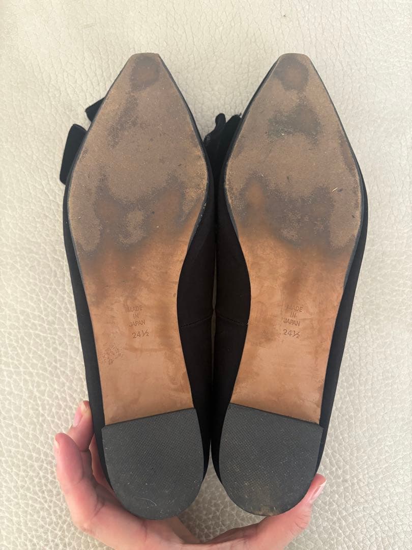 OHGA オーガ ベロアリボン パンプス フラットシューズ 24.5