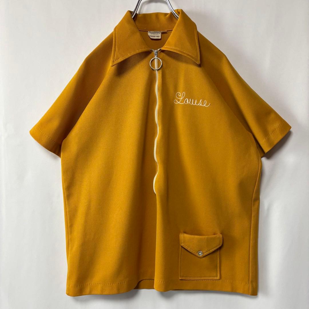 ANGEL TOWN ハーフジップ　ボーリングシャツ　イエロー　刺繍　サイズ38