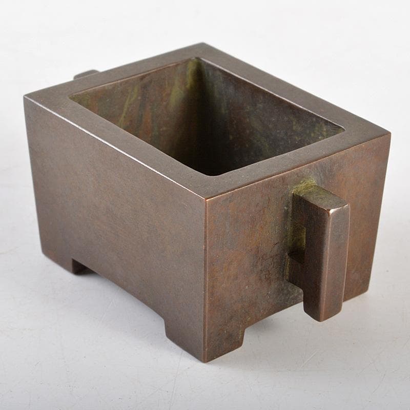 中国　大明宣徳年製　古銅　四方双耳香炉　馬槽爐　C　R5148