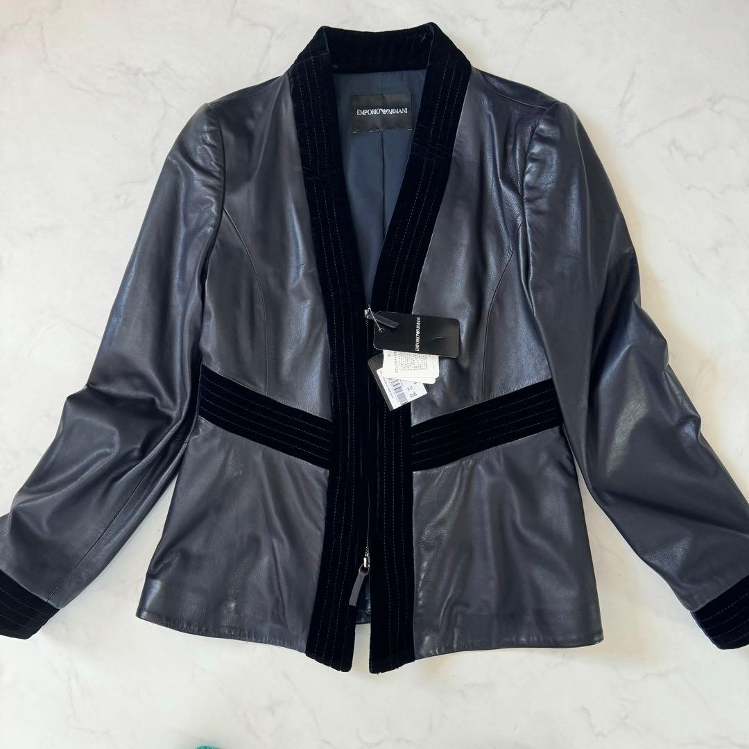 未使用タグ付き エンポリオアルマーニ テーラードジャケット ラムレザー 42