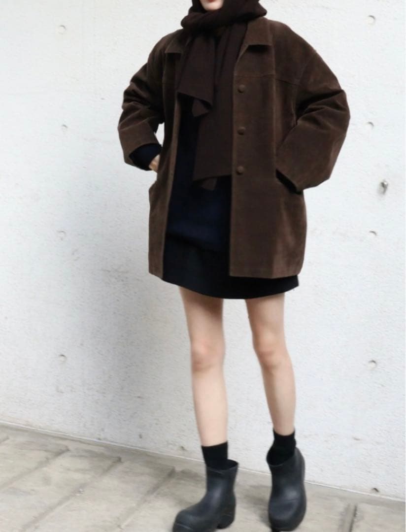 【今季】LA PEAU DE GEM エコスエードカバーオール ブラック