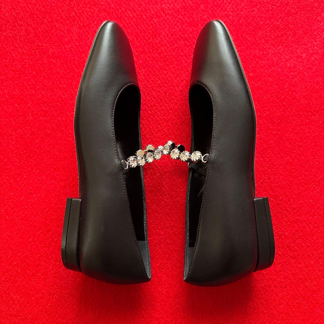 未使用品　sergio rossi ビジュー付きフラット 37 黒 クリスマス