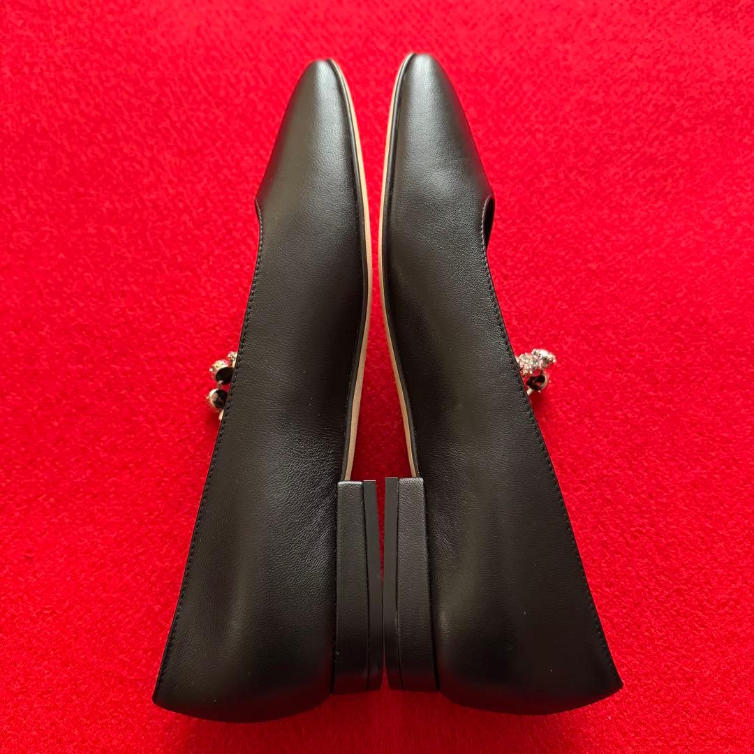 未使用品　sergio rossi ビジュー付きフラット 37 黒 クリスマス