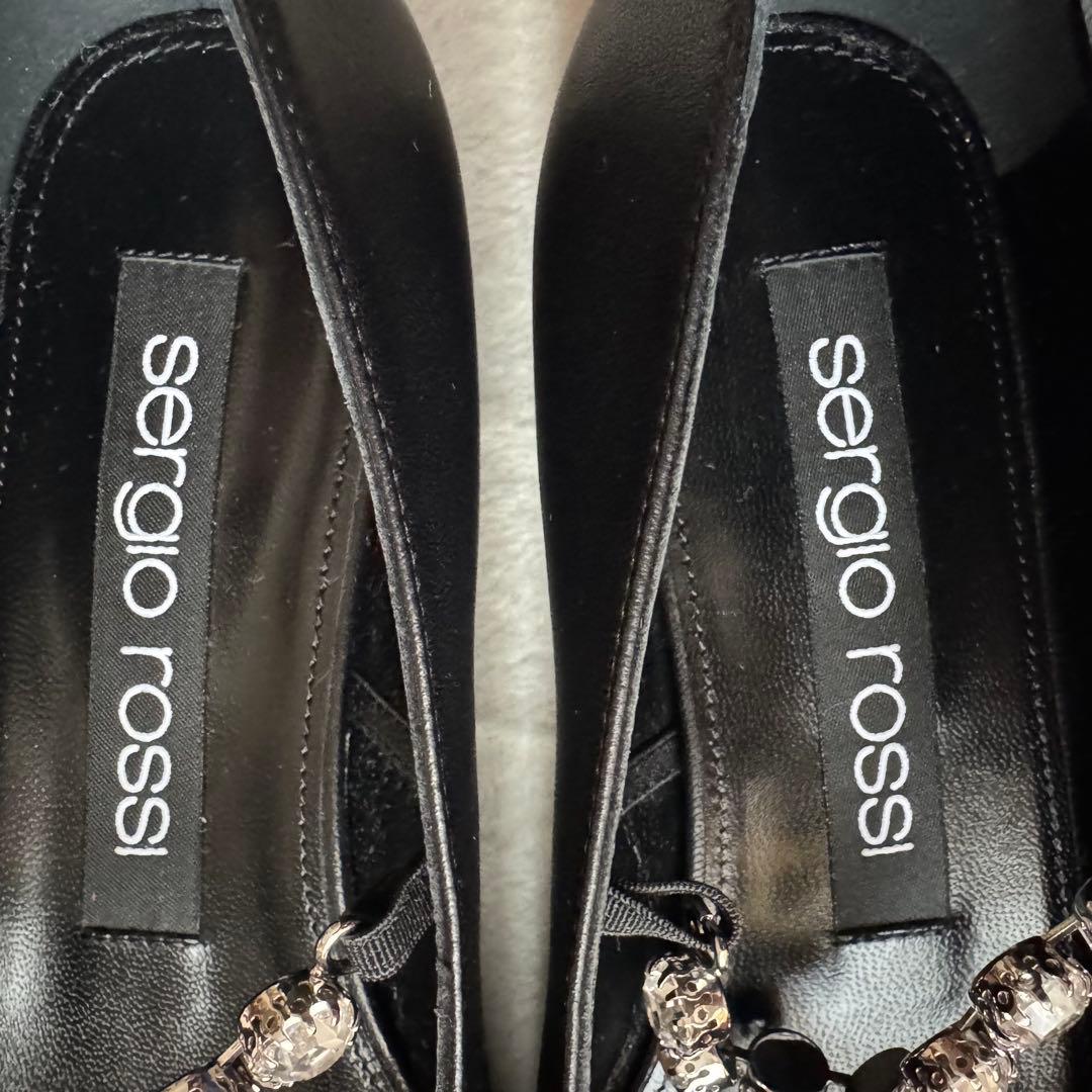 未使用品　sergio rossi ビジュー付きフラット 37 黒 クリスマス