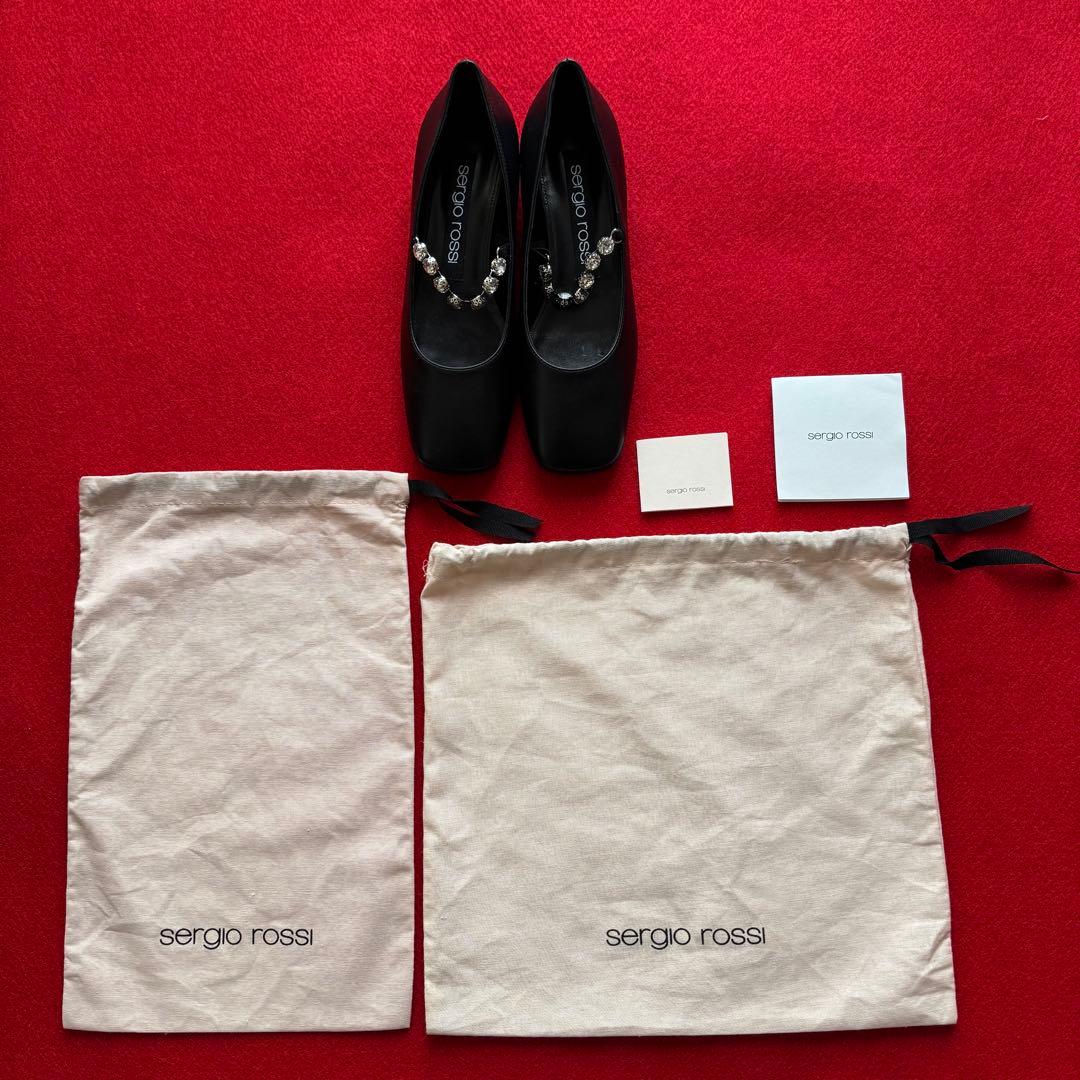 未使用品　sergio rossi ビジュー付きフラット 37 黒 クリスマス