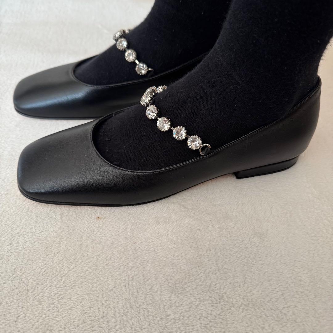 未使用品　sergio rossi ビジュー付きフラット 37 黒 クリスマス