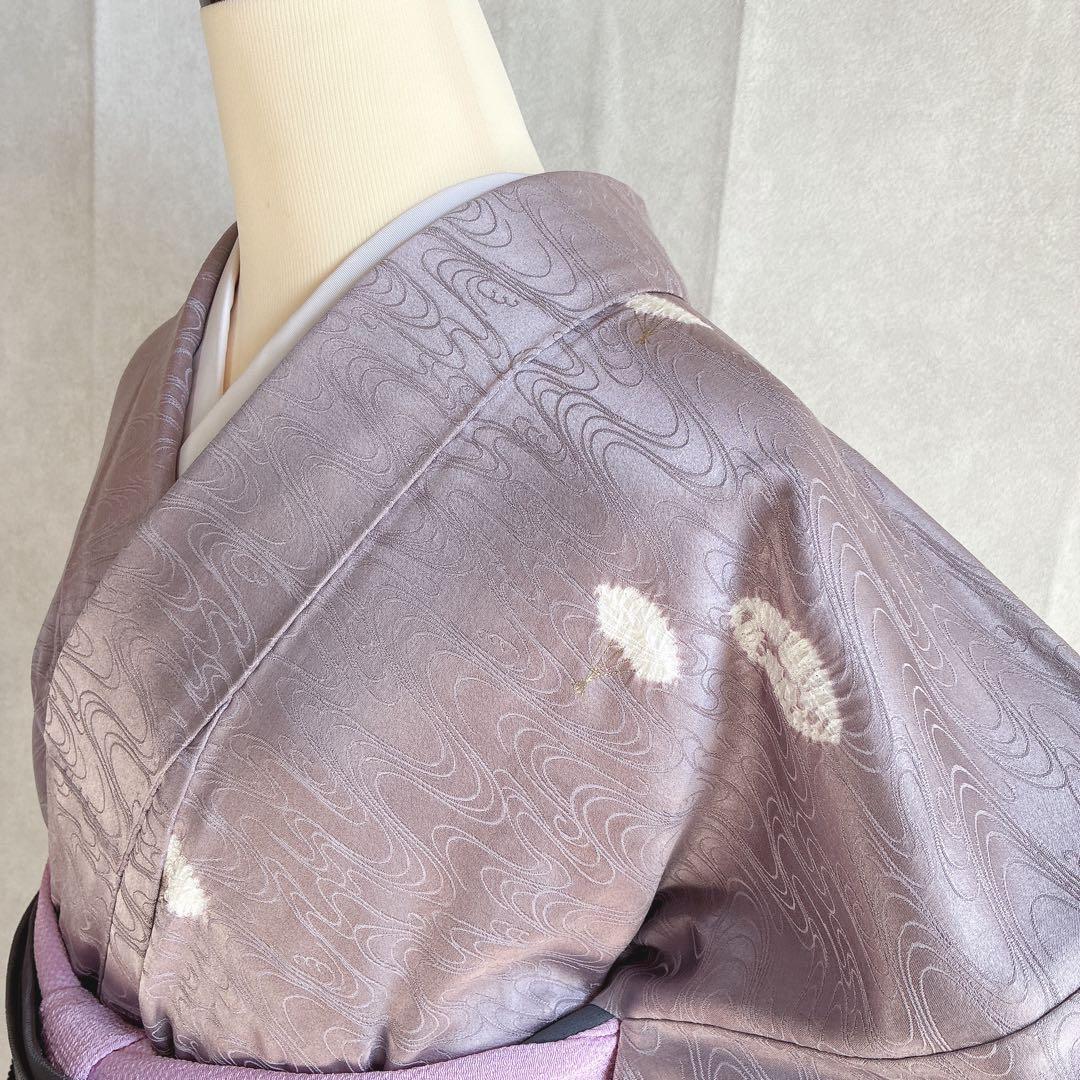 付け下げ　フルセット　着物　トールサイズ　正絹　絞り　訪問着　三越誂　紫　G10