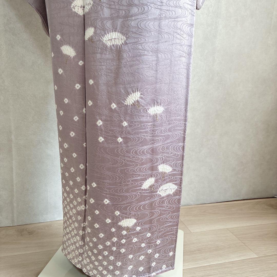 付け下げ　フルセット　着物　トールサイズ　正絹　絞り　訪問着　三越誂　紫　G10