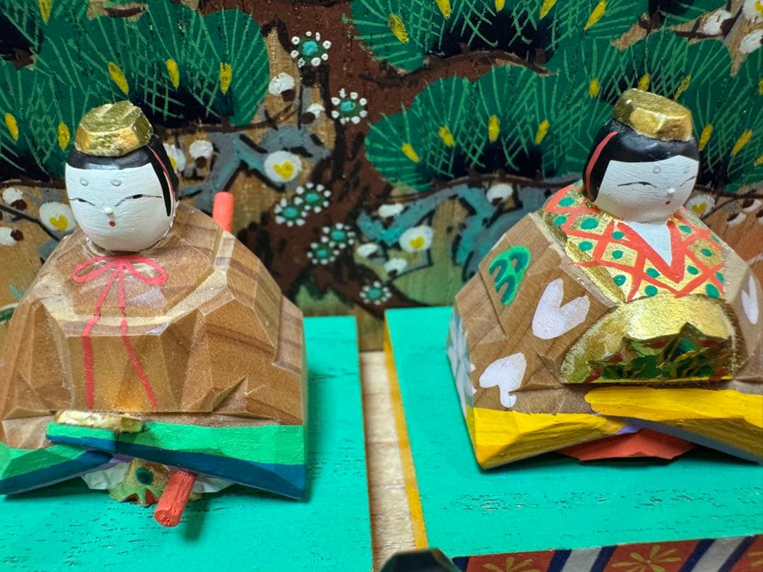 【美品】奈良 一刀彫 神泉刀　雛壇 五段雛人形 十五人揃　ヴィンテージ