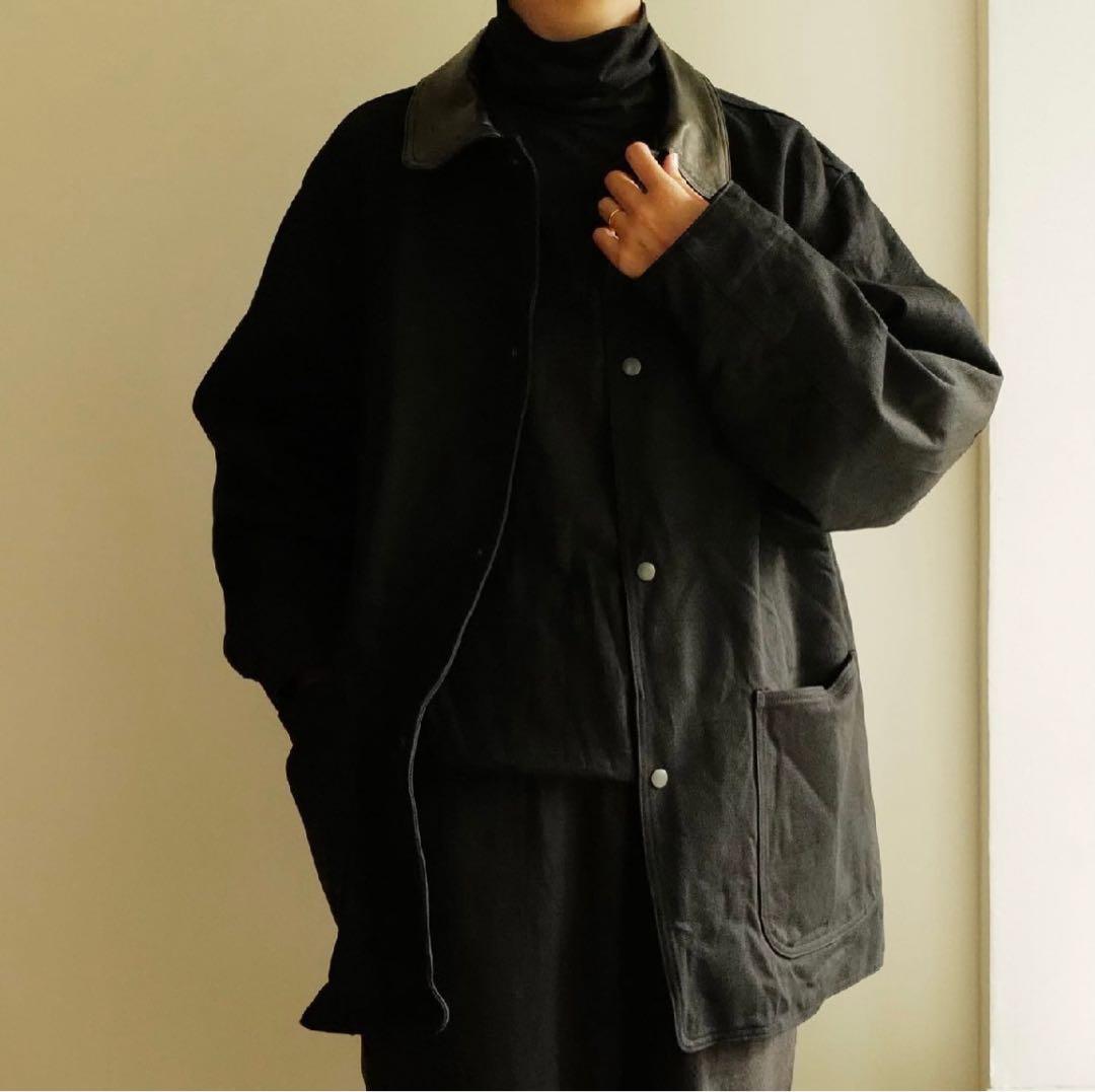 少数限定 ショップ別注 25AW 襟レザー　カバーオール ワークcomoli