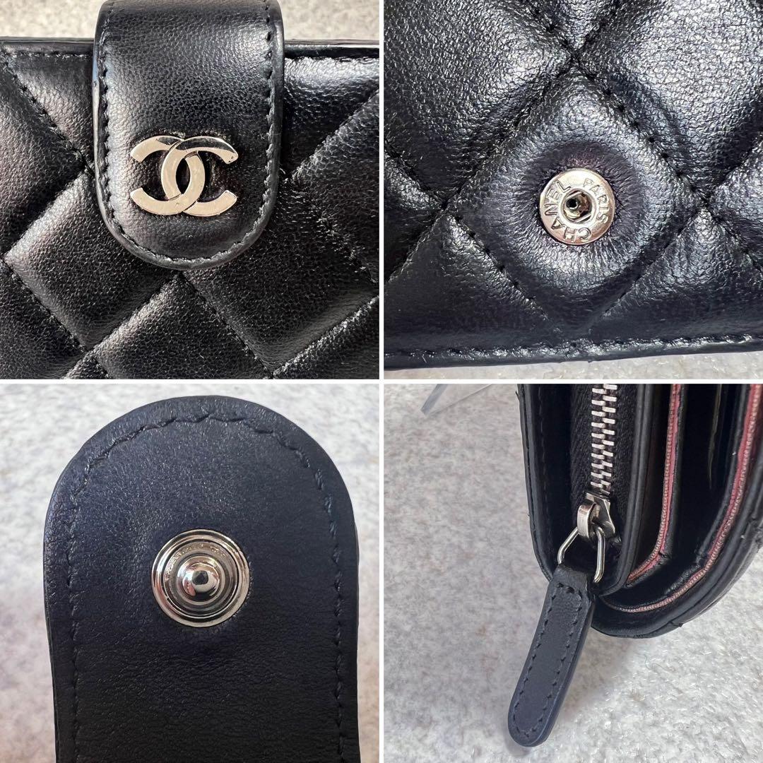 超美品CHANEL マトラッセココマークコンパクト二つ折り財布ブラック
