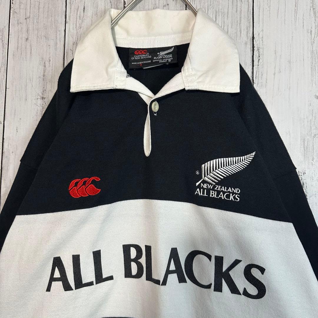 【カンタベリー】ラガーシャツ☆ニュージーランドオールブラックス☆黒　M相当　刺繍