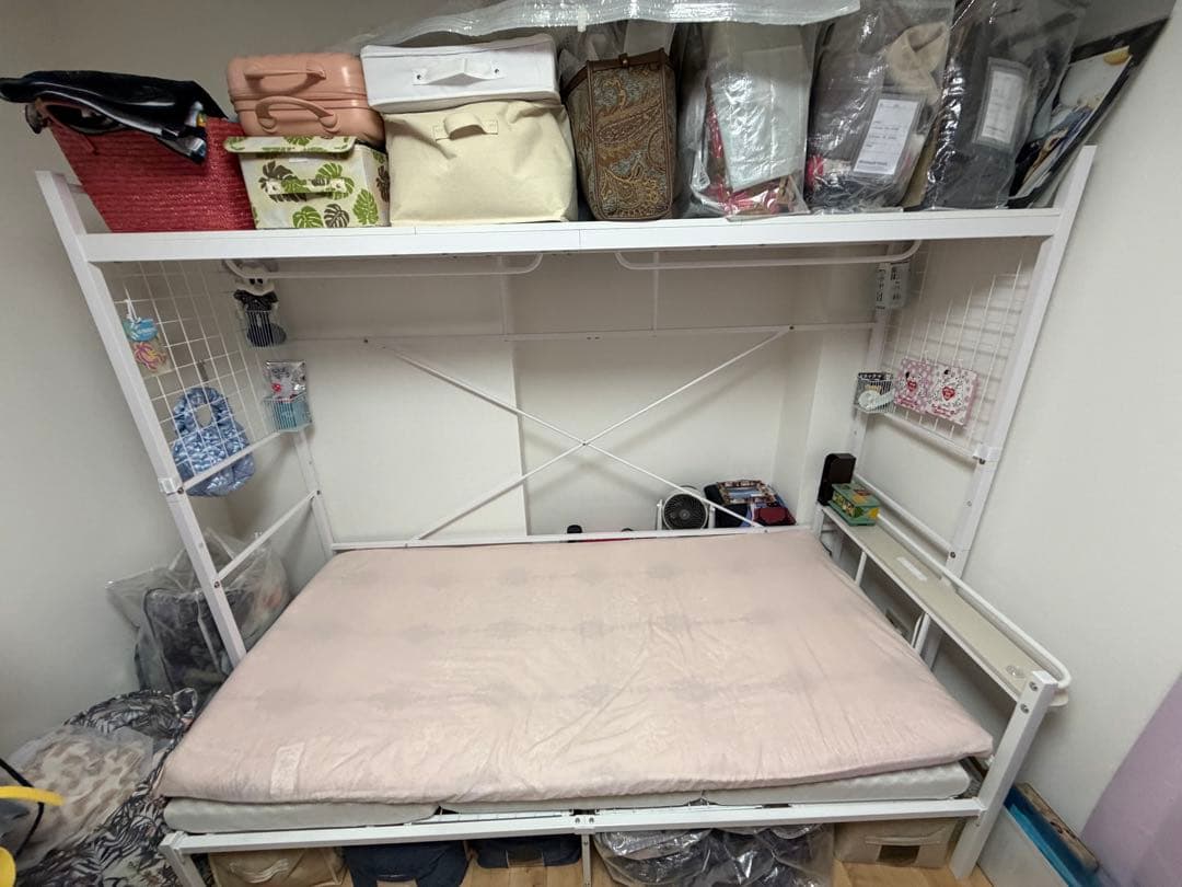 ニトリ　ハンガーシェルフ　ホワイト　シングル　パイプベッド　バジーナ