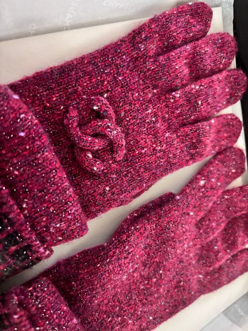 CHANEL ワインレッド手袋 CCロゴ付き