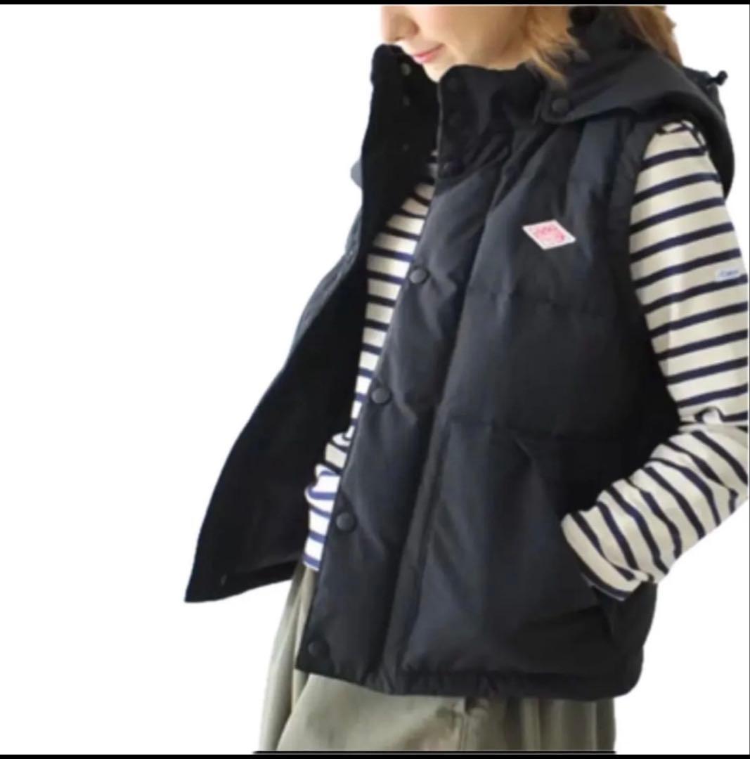 【DANTON】ダントン　ダウンベスト ネイビー　フード付きサイズ36 フェザー