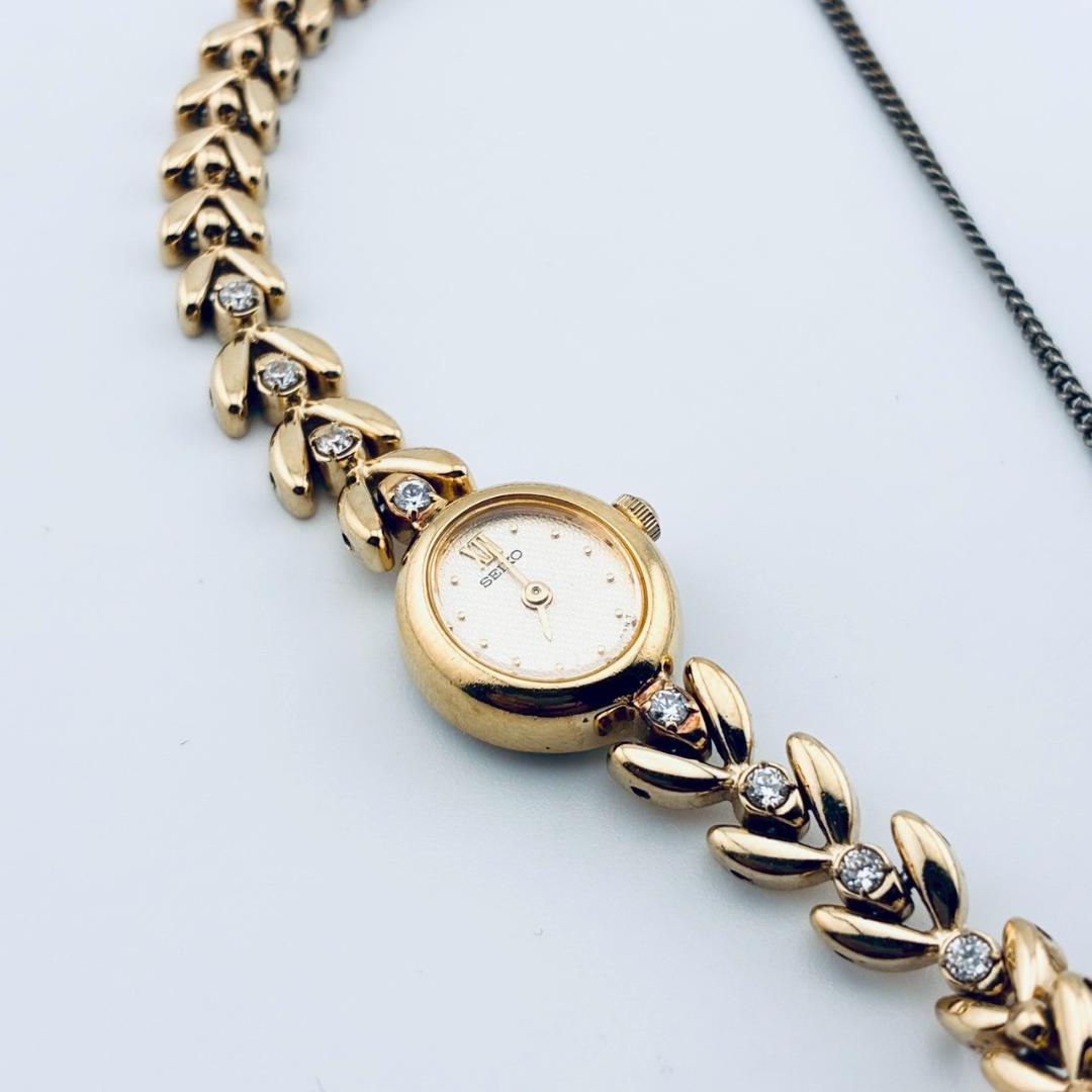 【電池交換済】SEIKO　腕時計　8pダイヤ　ゴールド　クォーツ