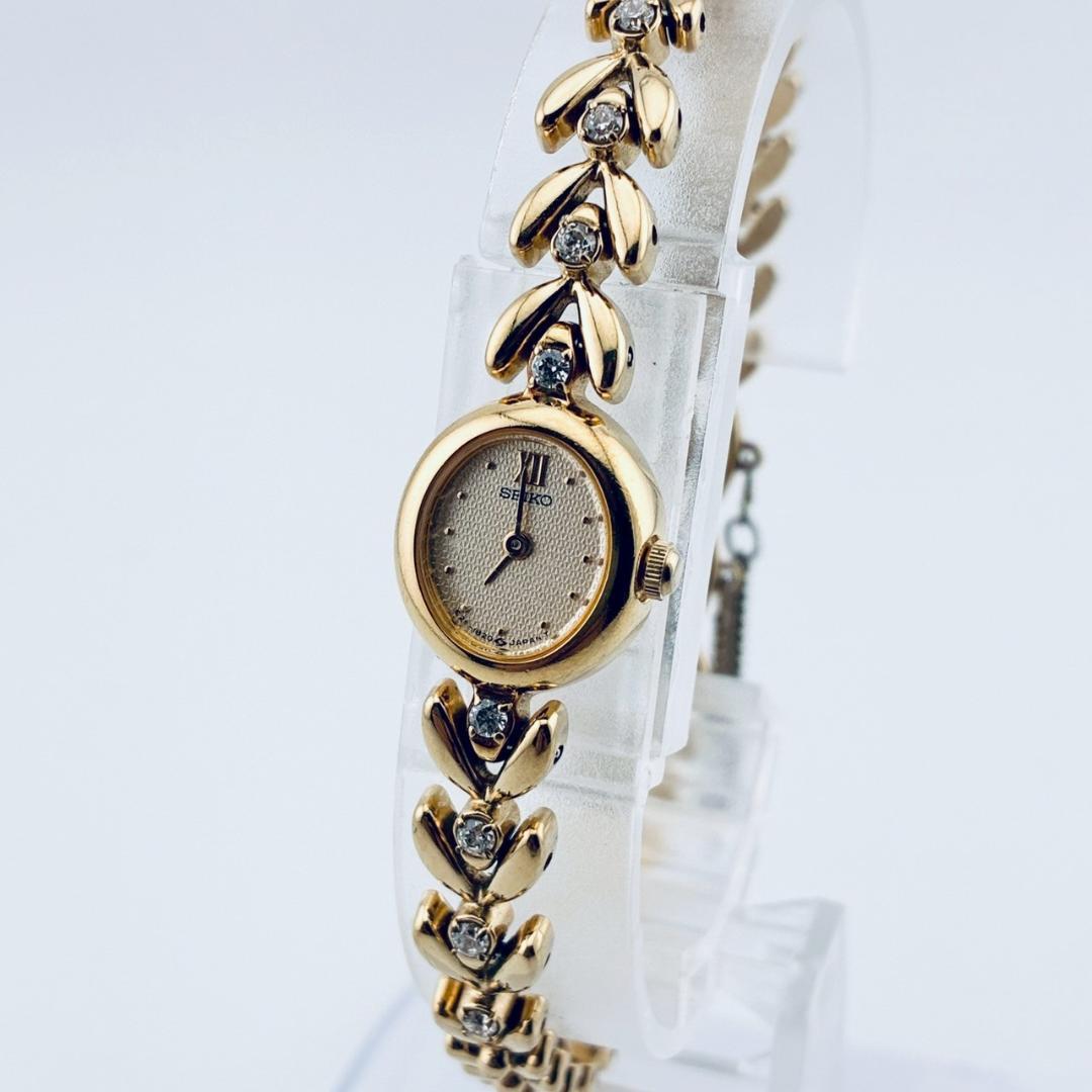 【電池交換済】SEIKO　腕時計　8pダイヤ　ゴールド　クォーツ