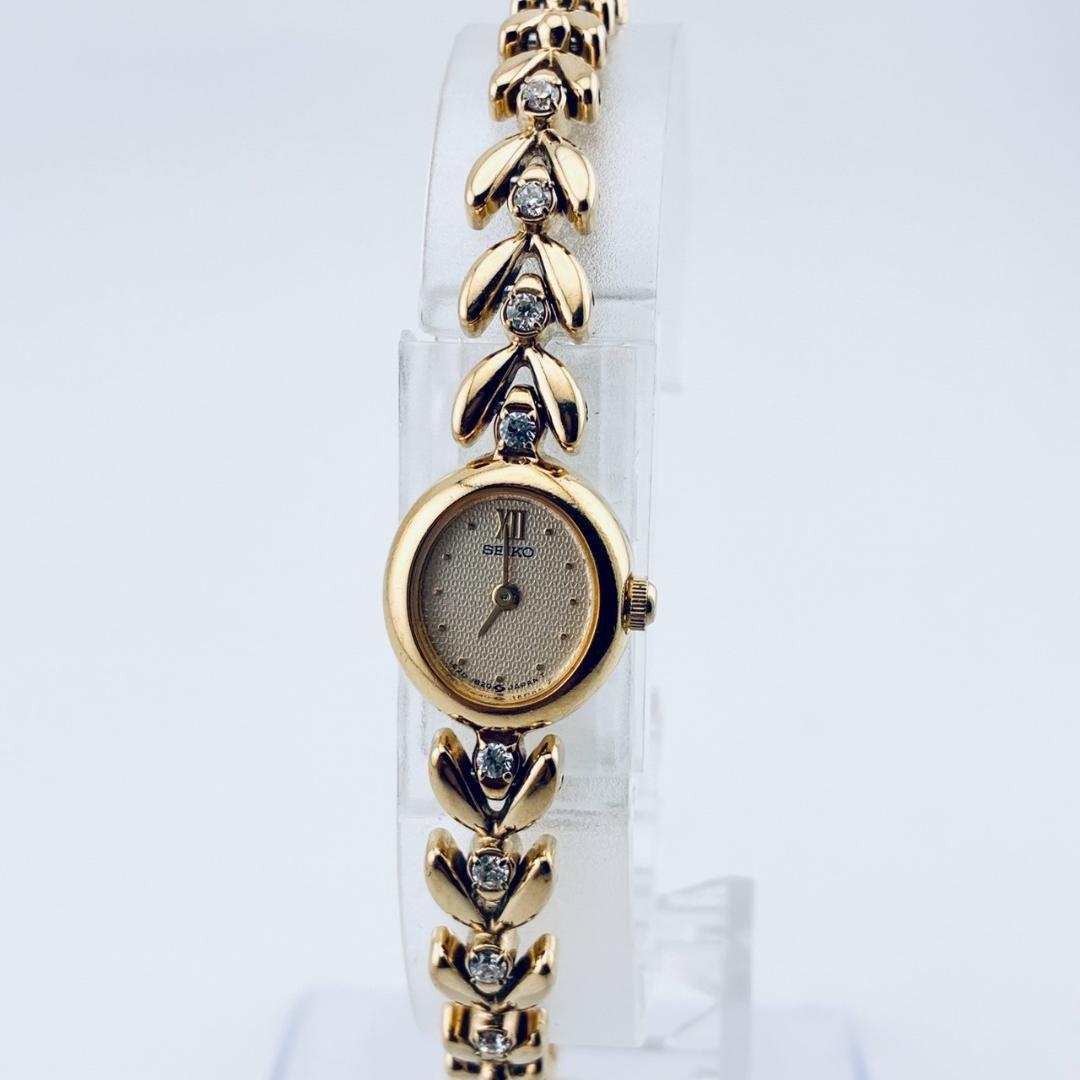 【電池交換済】SEIKO　腕時計　8pダイヤ　ゴールド　クォーツ