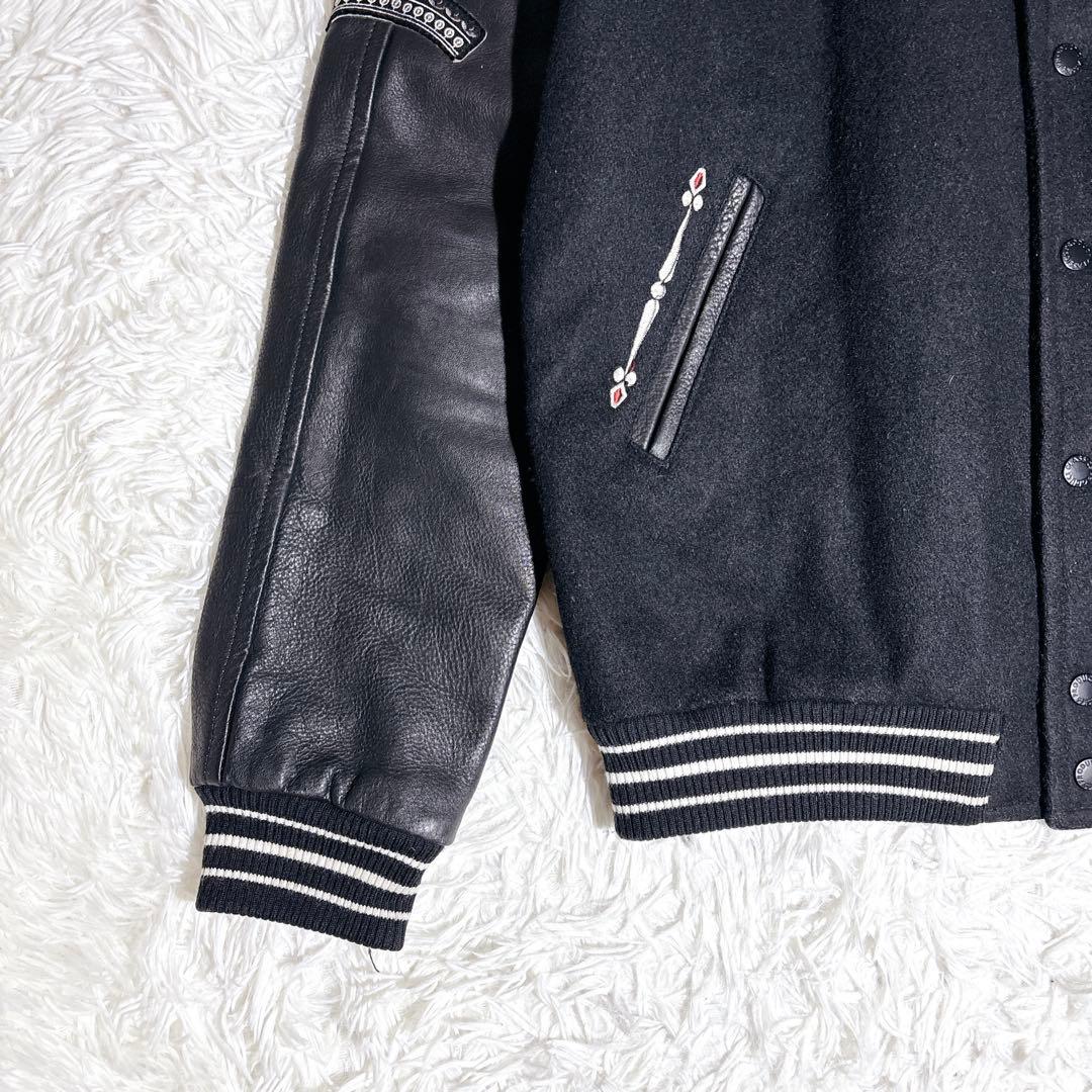 希少 00s PRODUCT 袖レザー スタジャン 刺繍 L ブラック レア