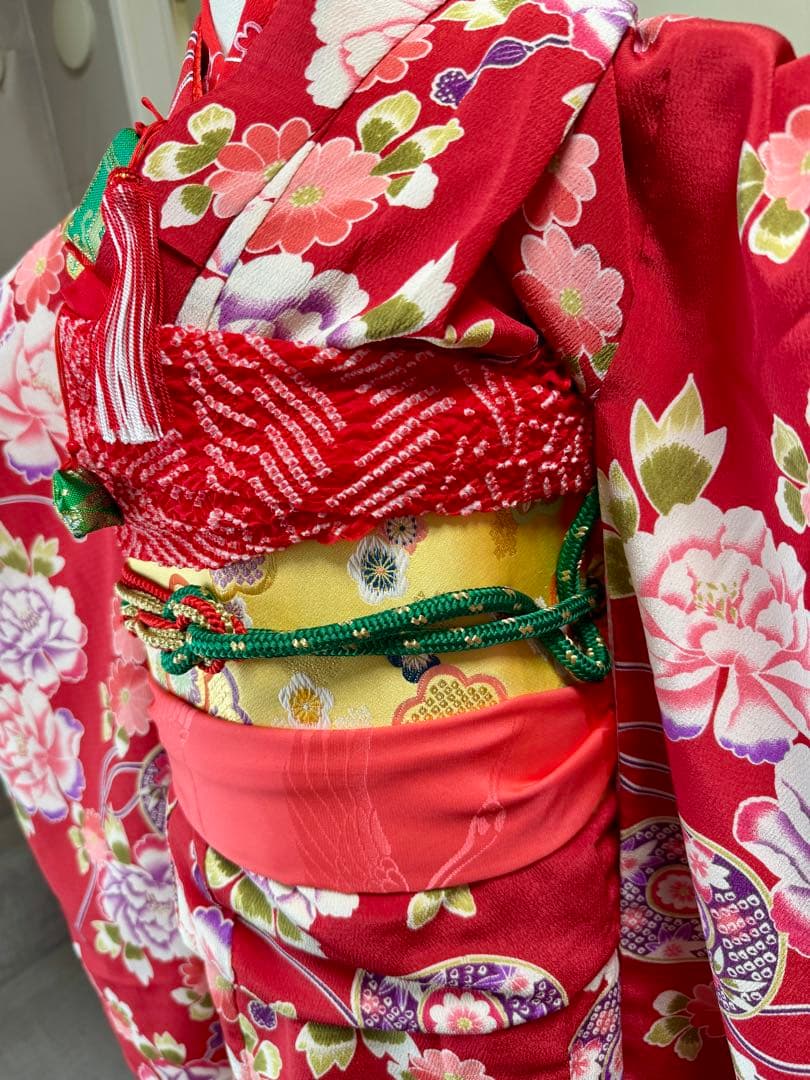 7歳七五三セット　着物草履付き　赤系① 帯未使用品