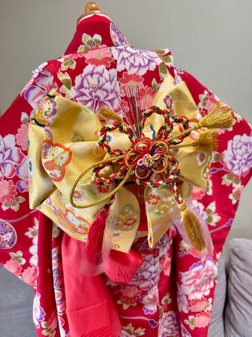 7歳七五三セット　着物草履付き　赤系① 帯未使用品