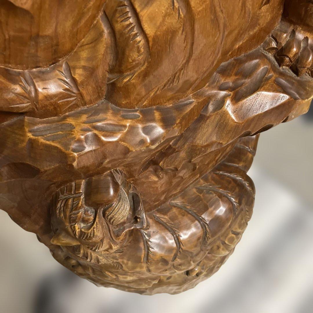 木彫り　虎　双虎アンティーク　刀彫 　 天然木　置物 衝立 縁起物　一枚板