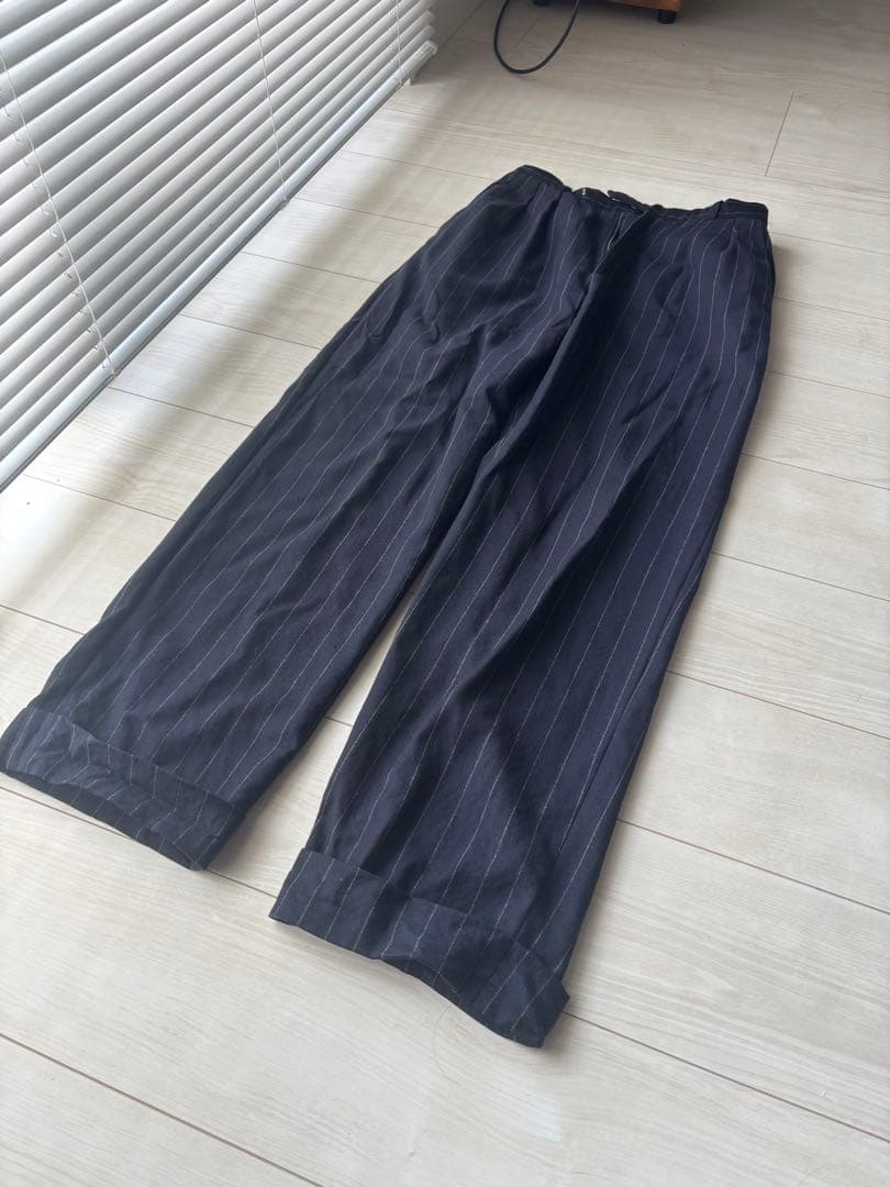 shikitari風 スラックス ストライプ ワイド ネイビー