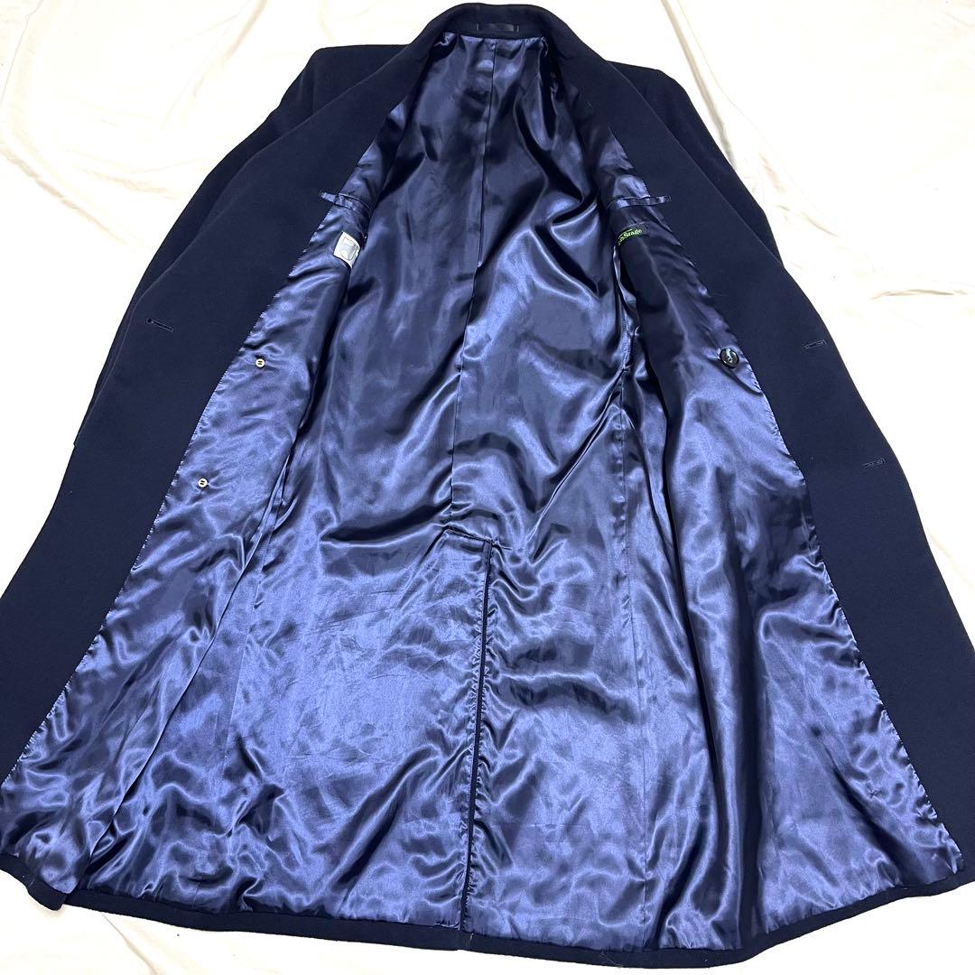 メンズステージ　ダブルチェスターコート　カシミヤ　マキシ丈　紺　美品　L程