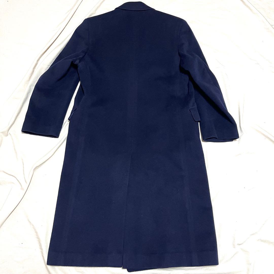 メンズステージ　ダブルチェスターコート　カシミヤ　マキシ丈　紺　美品　L程