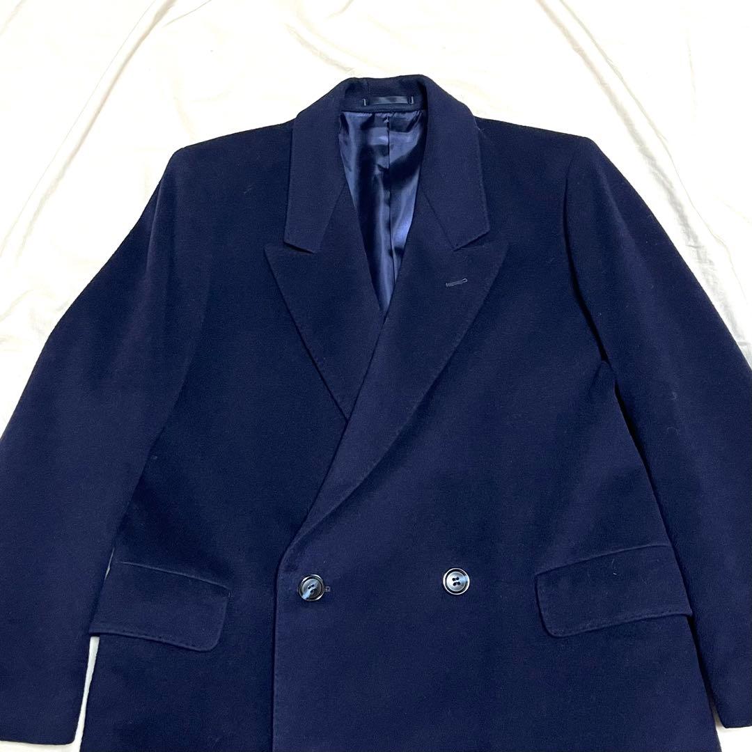 メンズステージ　ダブルチェスターコート　カシミヤ　マキシ丈　紺　美品　L程