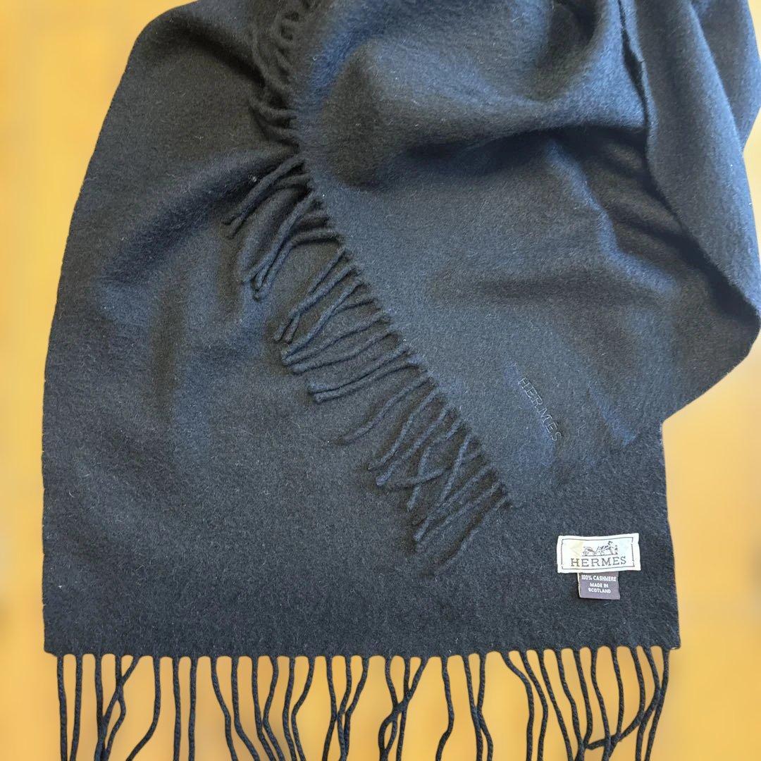 【エルメス】　カシミヤ黒マフラー