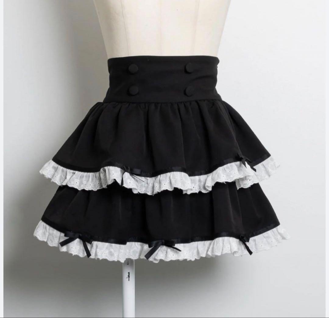 ︎*。様 piumコットンフリルリボンティアードミニスカート ブラック