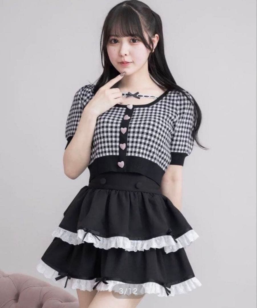 ︎*。様 piumコットンフリルリボンティアードミニスカート ブラック