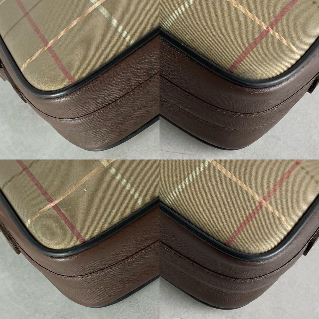 美品✨バーバリー カメラバッグ キャンバス×レザー 本革 チェック柄 斜め掛け