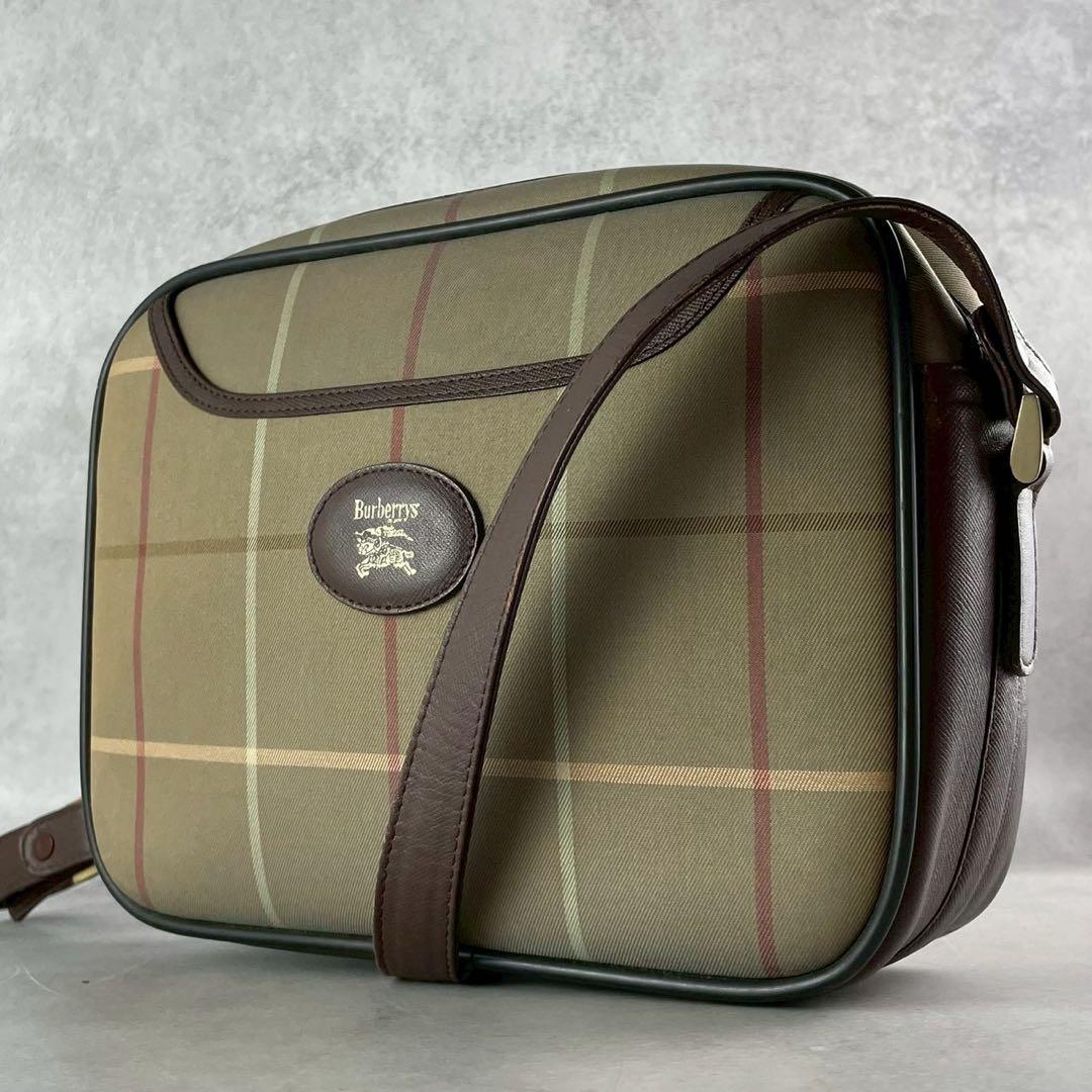 美品✨バーバリー カメラバッグ キャンバス×レザー 本革 チェック柄 斜め掛け
