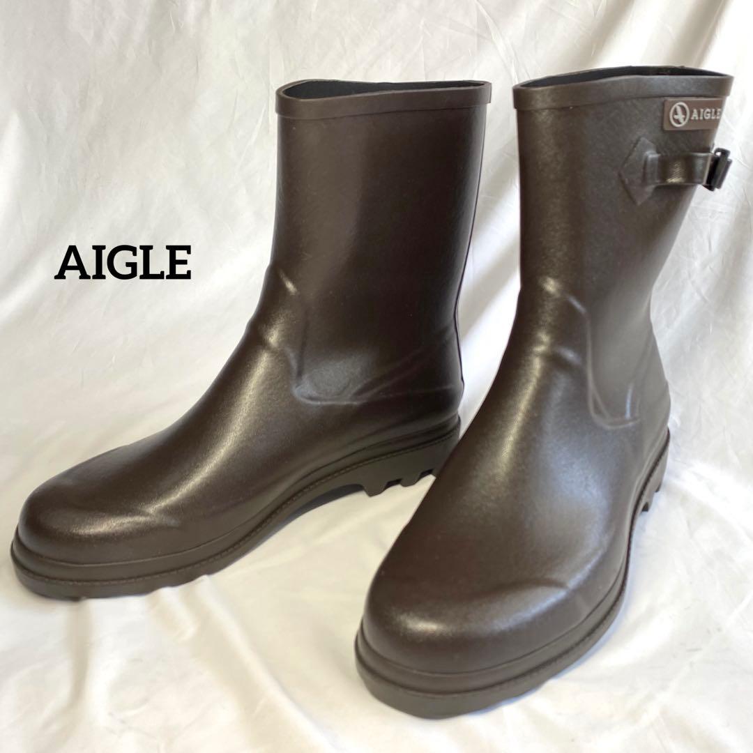 美品✨AIGLE エーグル メンズレインブーツ 長靴 ブラウン 茶 サイズ44
