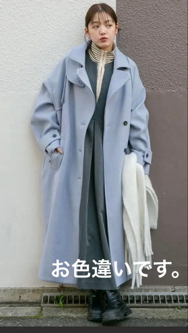 KBF コクーンロングコート　ネイビー