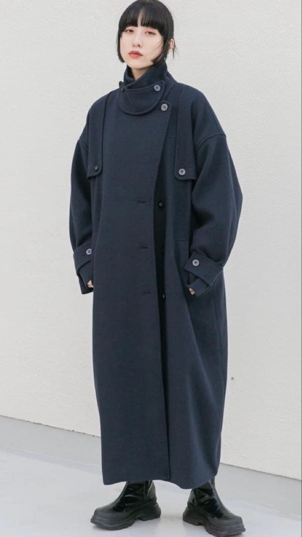 KBF コクーンロングコート　ネイビー