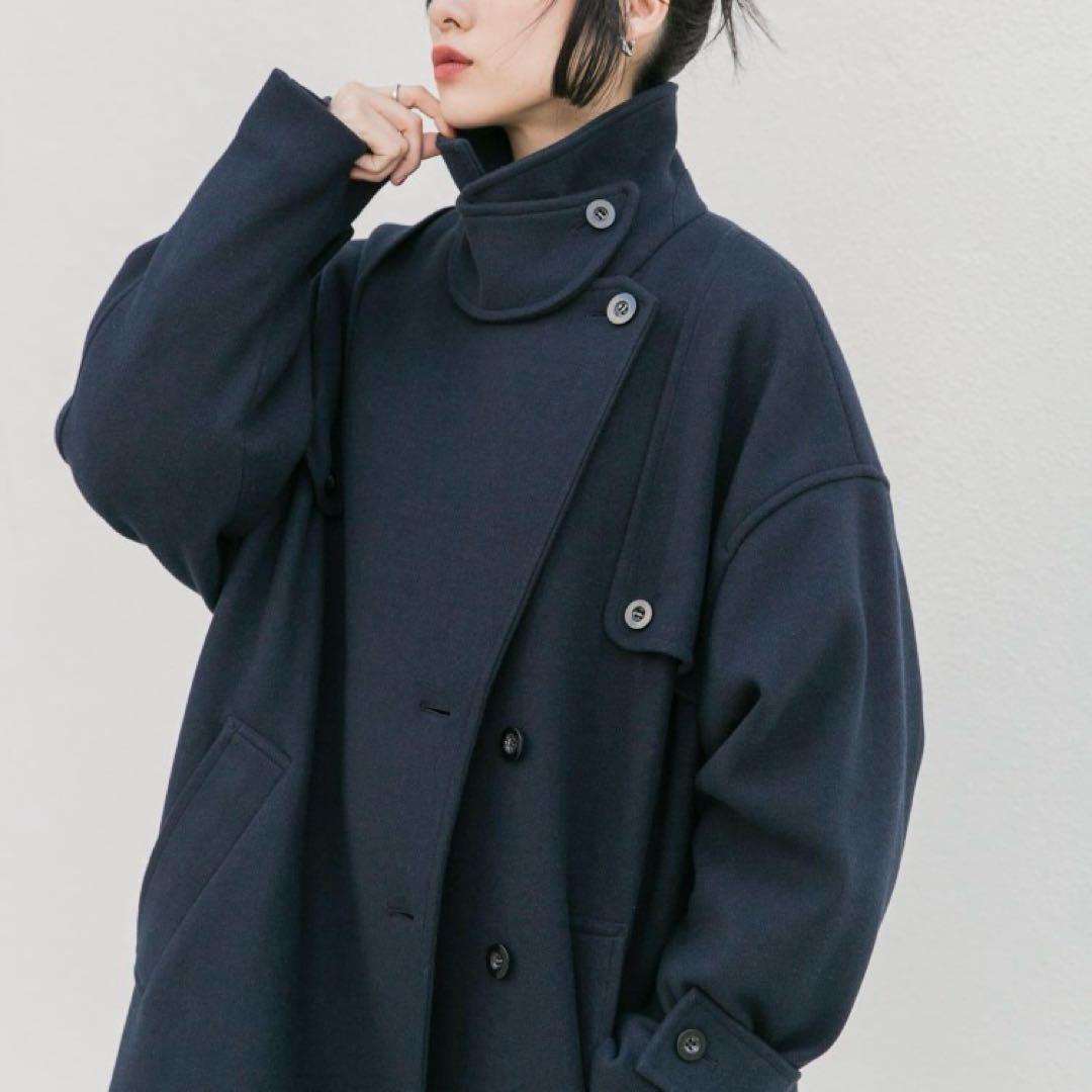 KBF コクーンロングコート　ネイビー