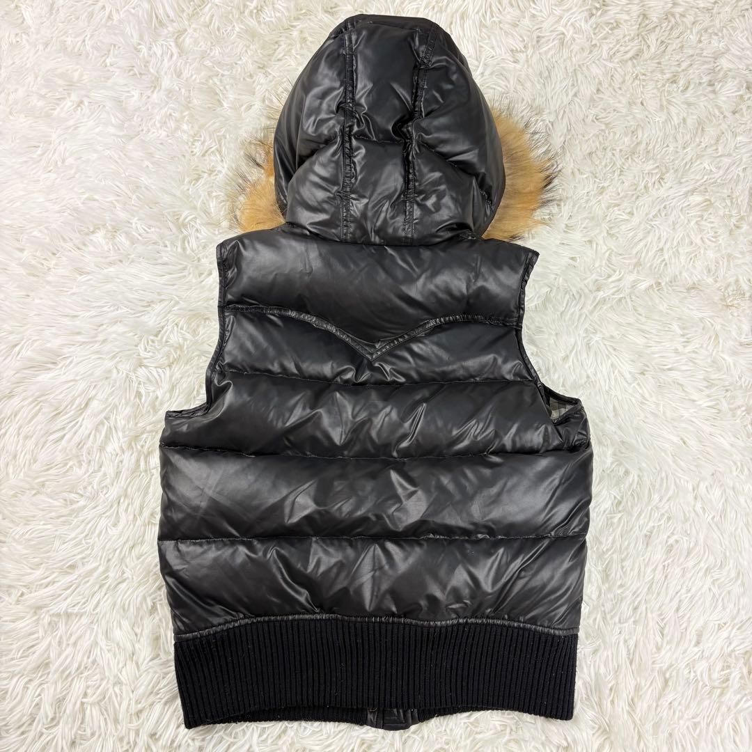 【良品】バーバリーブルーレーベル　ダウンベスト　フード　ファー　黒　ブラック　M